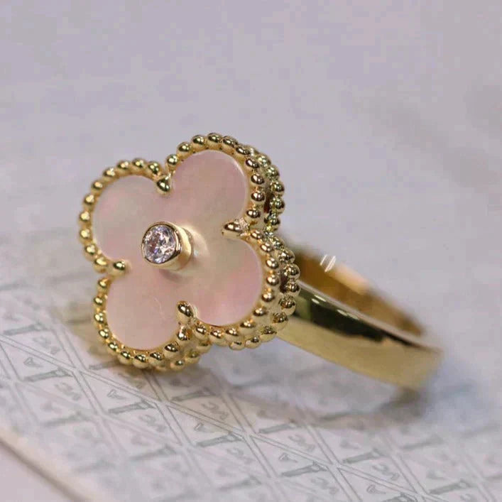 [Olivia Jewelry]CLOVER PINK MOP RING GOLD DIAMOND