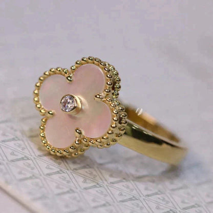 [Olivia Jewelry]CLOVER PINK MOP RING GOLD DIAMOND