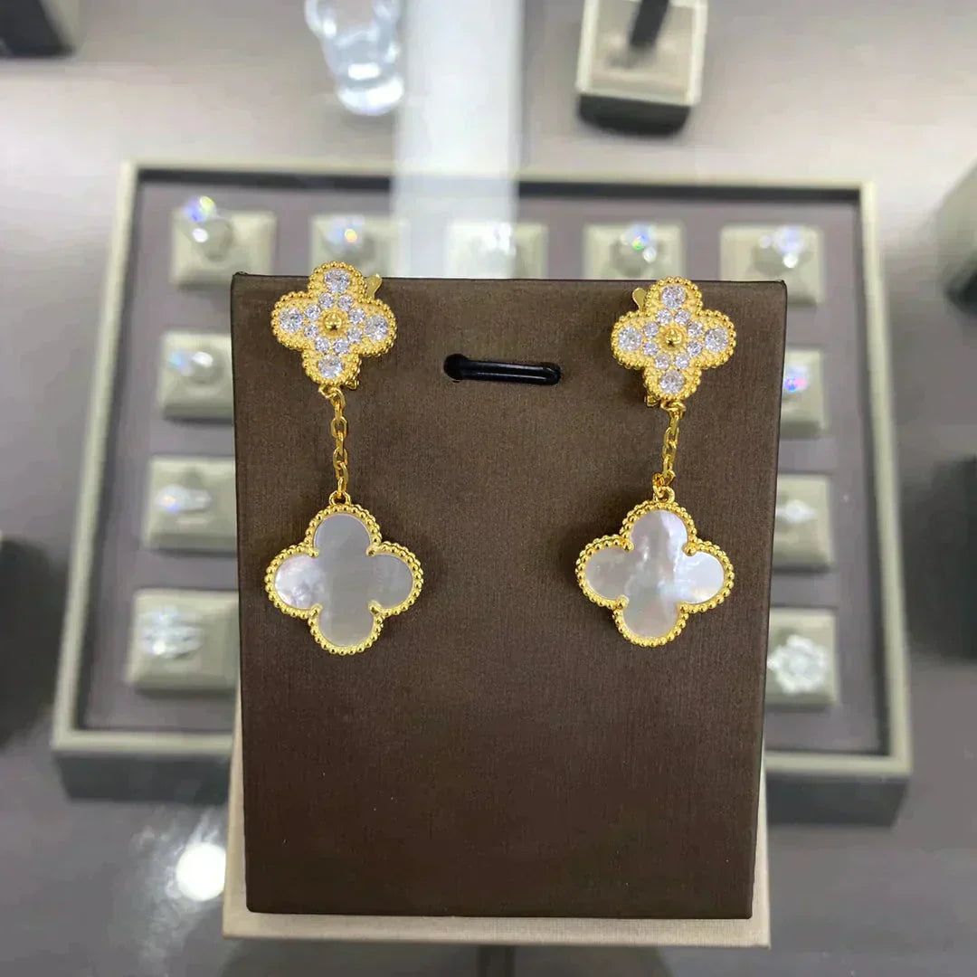 [Olivia Jewelry]CLOVER  2 MOTIFS  DIAMOND  EARRINGS (MULTIPLE CHOICESç´