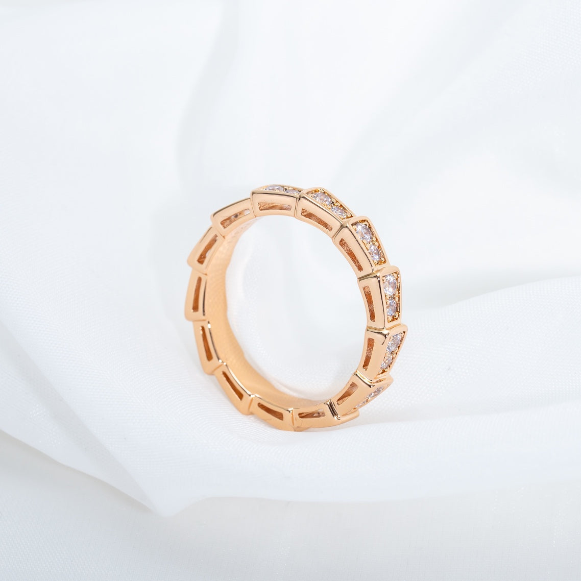 [Olivia Jewelry]SERPENTI RING PINK GOLD DIAMOND PAVED 3MM
