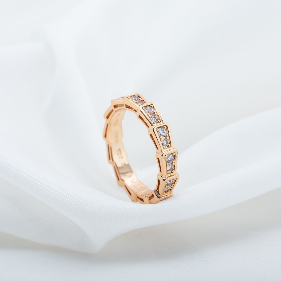 [Olivia Jewelry]SERPENTI RING PINK GOLD DIAMOND PAVED 3MM
