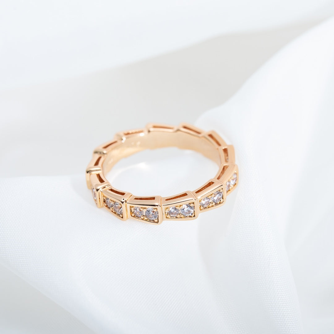 [Olivia Jewelry]SERPENTI RING PINK GOLD DIAMOND PAVED 3MM