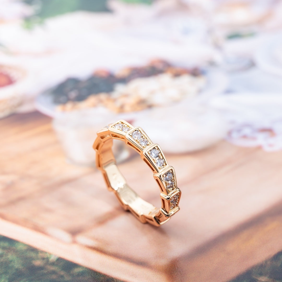 [Olivia Jewelry]SERPENTI RING PINK GOLD DIAMOND PAVED 3MM