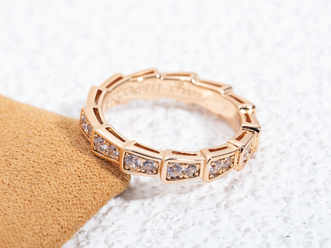 [Olivia Jewelry]SERPENTI RING PINK GOLD DIAMOND PAVED 3MM