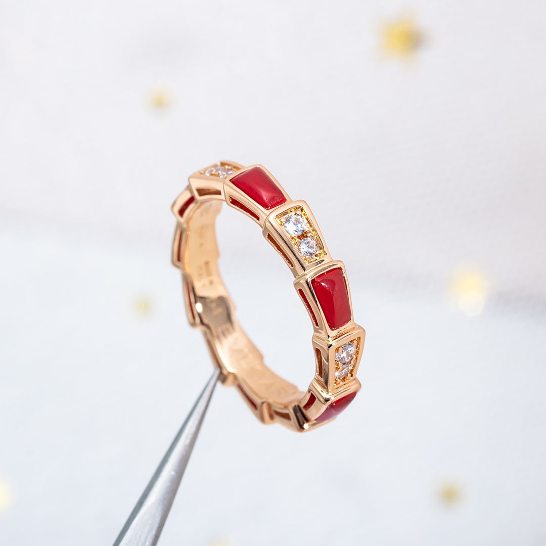 [OLIVIA]SERPENTI RING PINK GOLD CARNELIAN DIAMOND 3MM