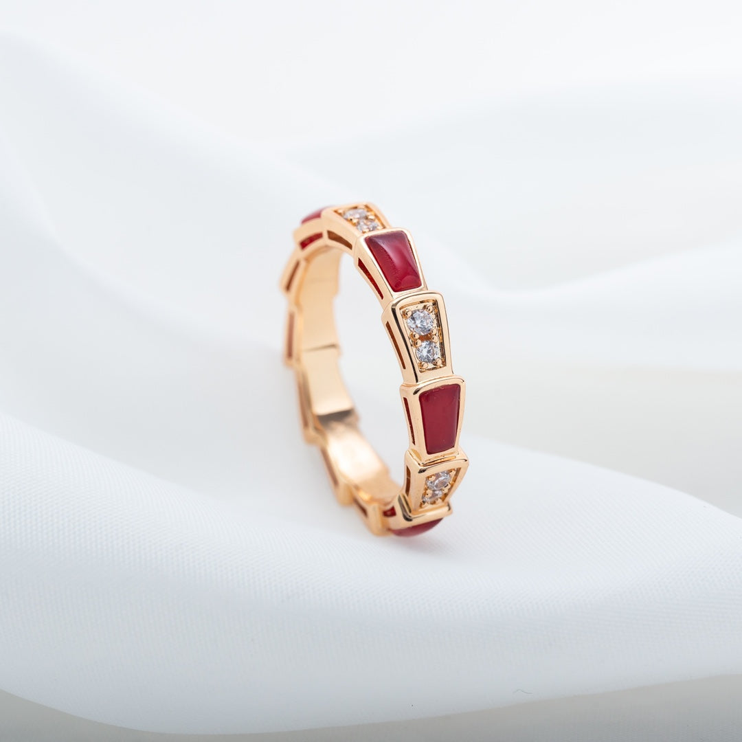 [OLIVIA]SERPENTI RING PINK GOLD CARNELIAN DIAMOND 3MM