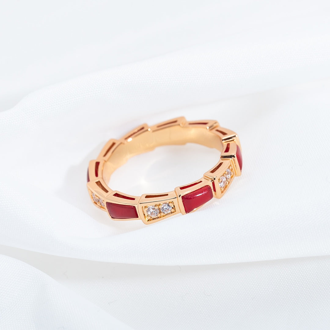 [OLIVIA]SERPENTI RING PINK GOLD CARNELIAN DIAMOND 3MM