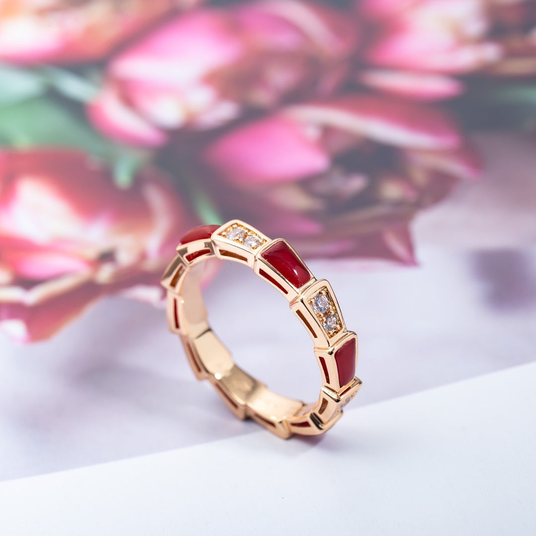 [OLIVIA]SERPENTI RING PINK GOLD CARNELIAN DIAMOND 3MM