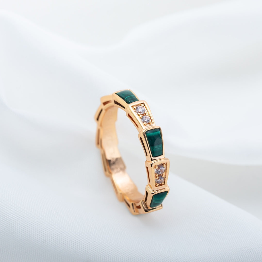 [OLIVIA]SERPENTI RING PINK GOLD MALACHITE DIAMOND 3MM