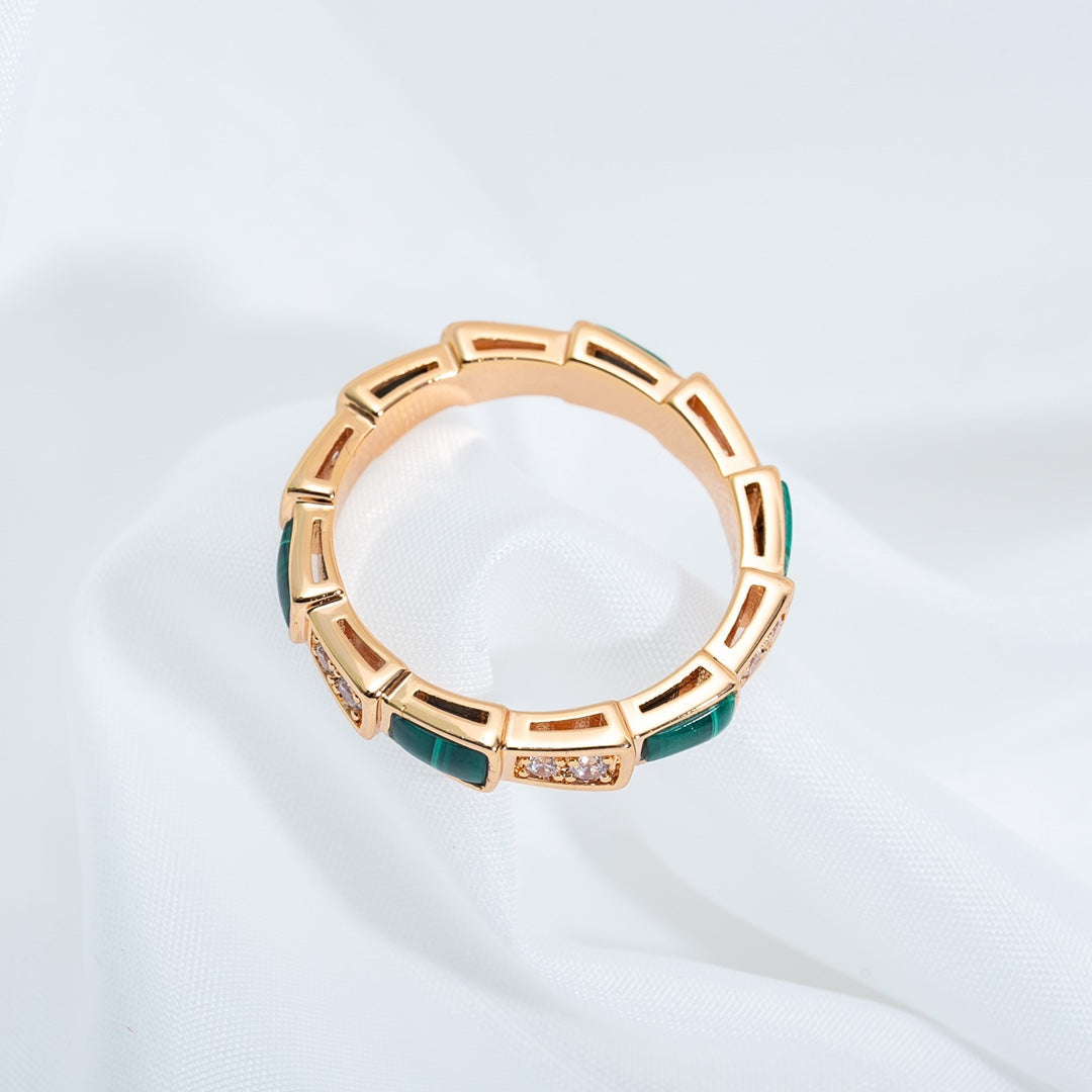 [OLIVIA]SERPENTI RING PINK GOLD MALACHITE DIAMOND 3MM