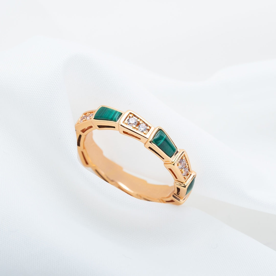 [OLIVIA]SERPENTI RING PINK GOLD MALACHITE DIAMOND 3MM