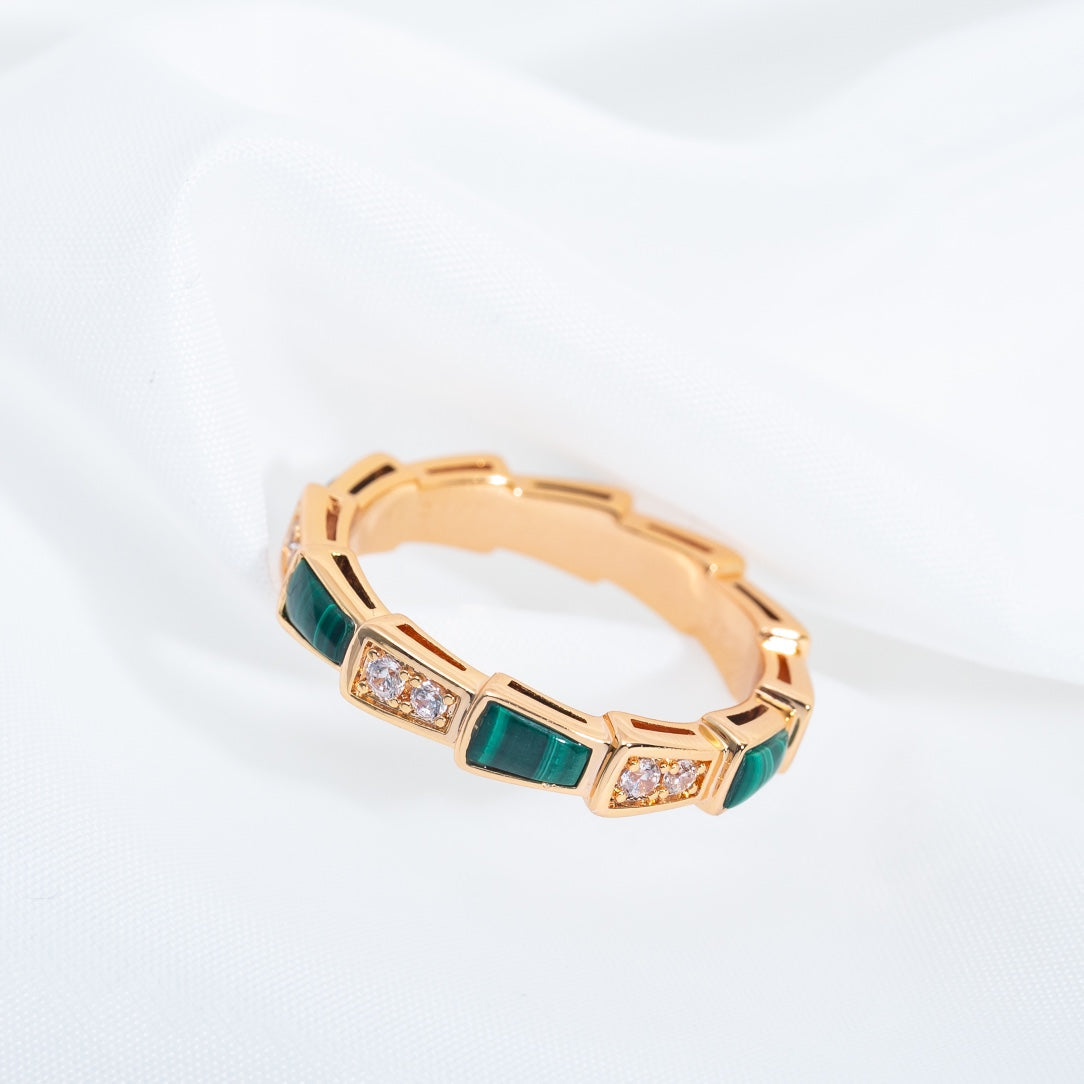 [Elitejewels]SERPENTI リング ピンクゴールド マラカイト ダイヤモンド 3MM