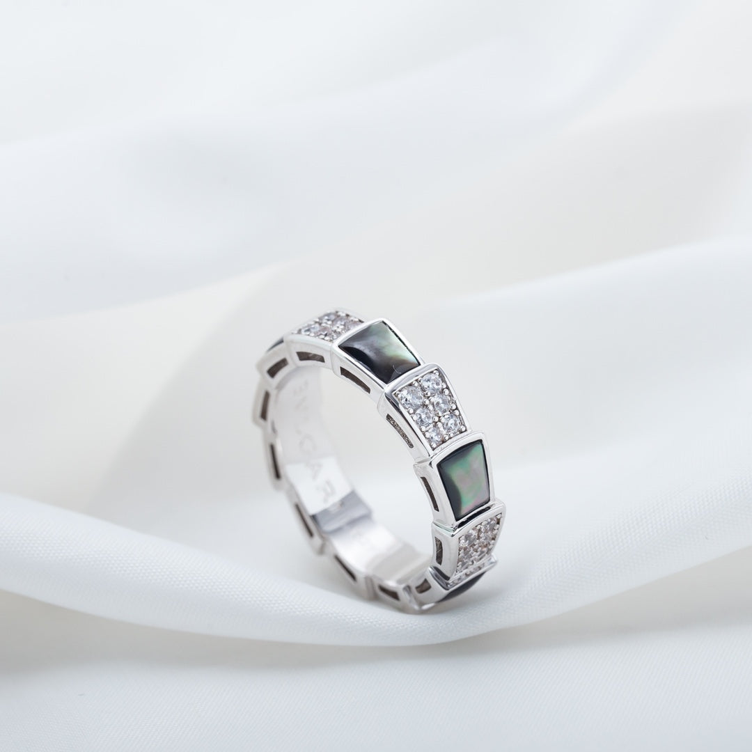 [OLIVIA]SERPENTI RING SILVER DIAMOND BLACK MOP 4MM