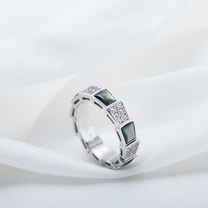 [OLIVIA]SERPENTI RING SILVER DIAMOND BLACK MOP 4MM