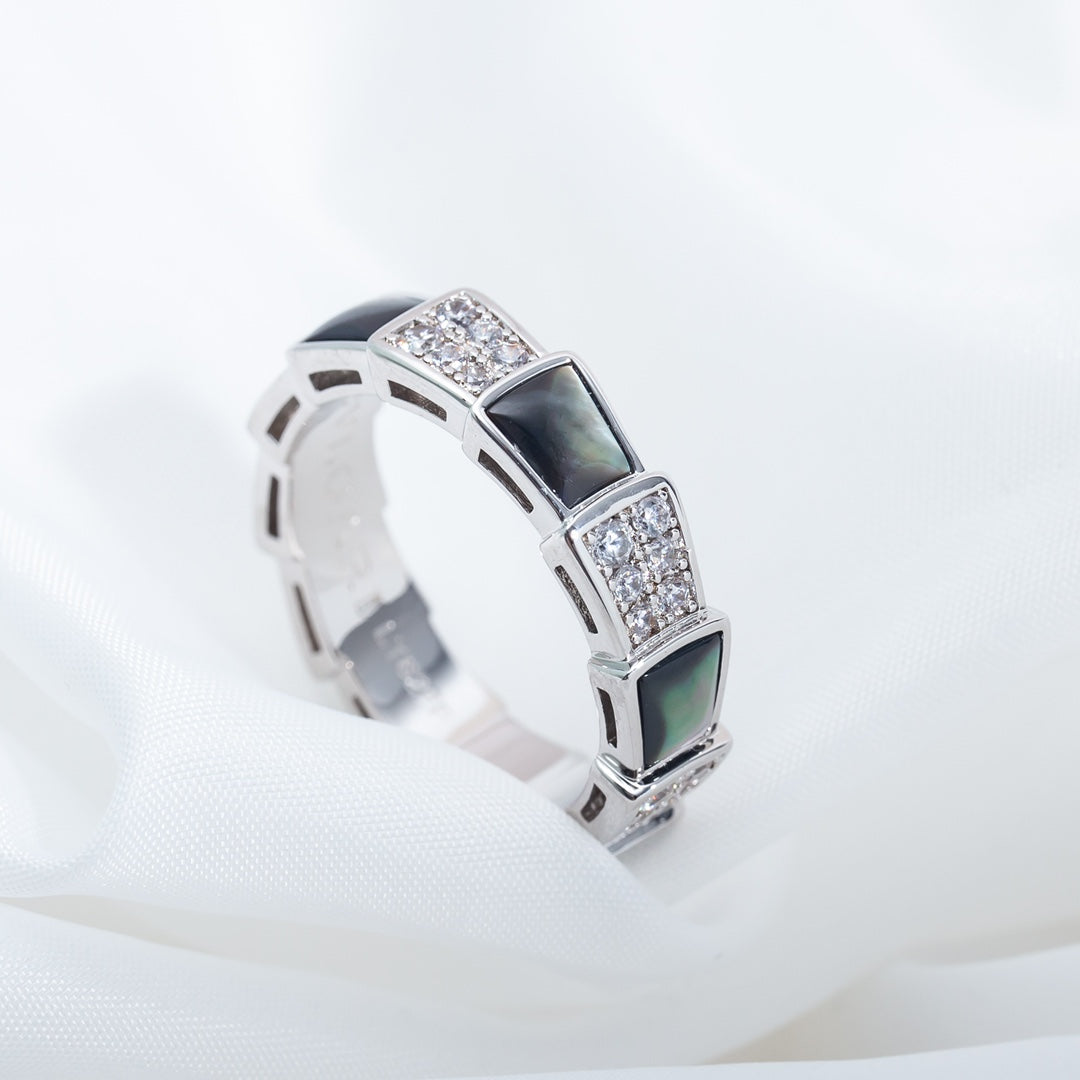 [OLIVIA]SERPENTI RING SILVER DIAMOND BLACK MOP 4MM