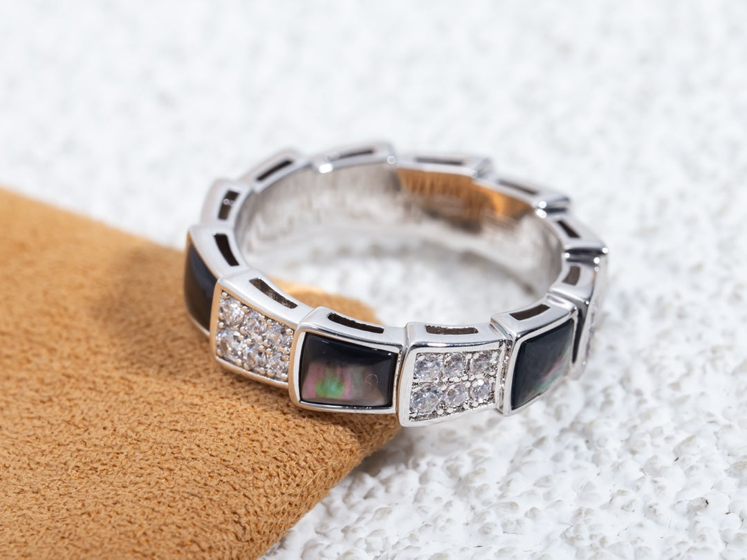 [OLIVIA]SERPENTI RING SILVER DIAMOND BLACK MOP 4MM
