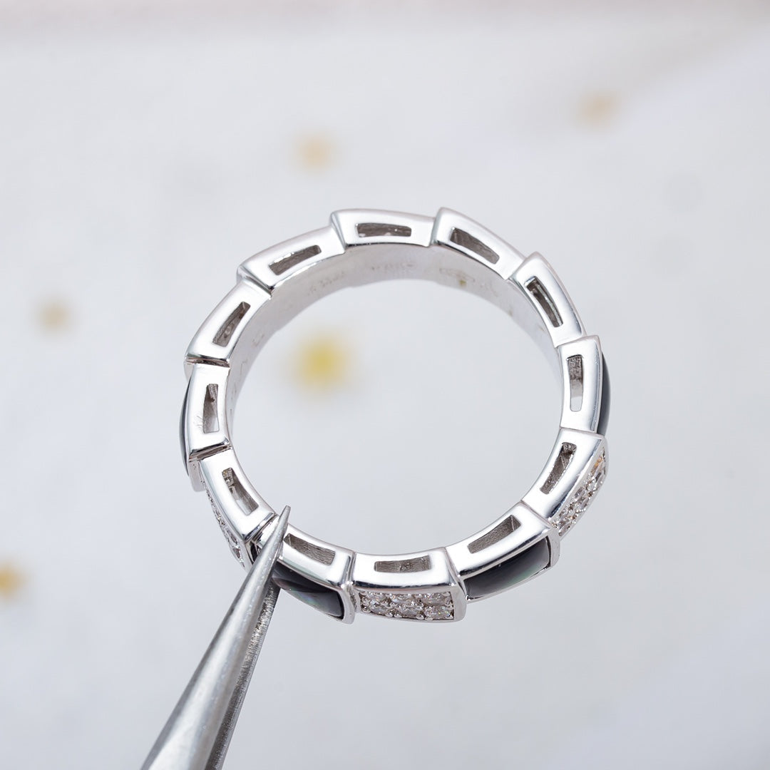 [OLIVIA]SERPENTI RING SILVER DIAMOND BLACK MOP 4MM