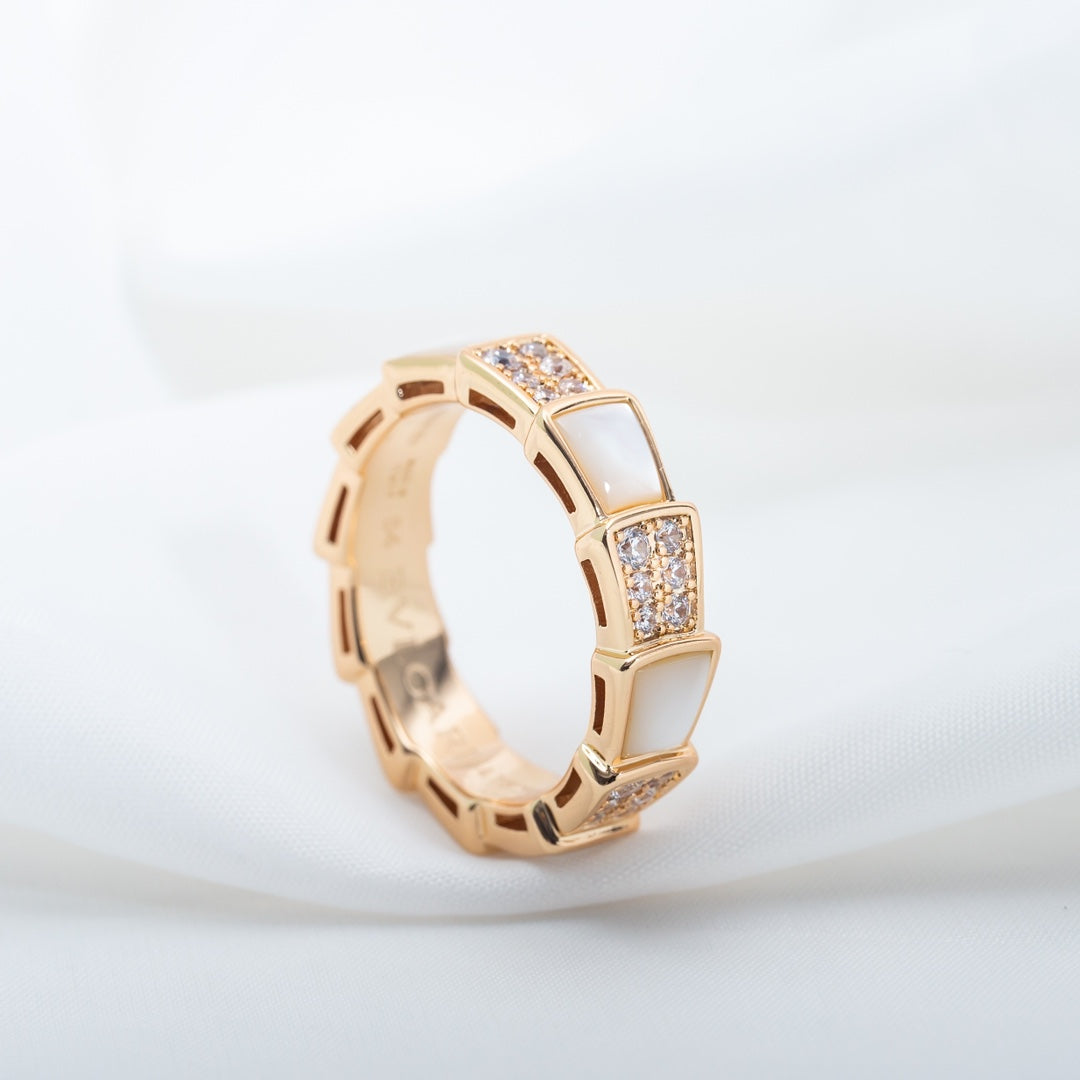 [Olivia Jewelry]SERPENTI RING PINK GOLD MOP DIAMOND PAVED 4MM