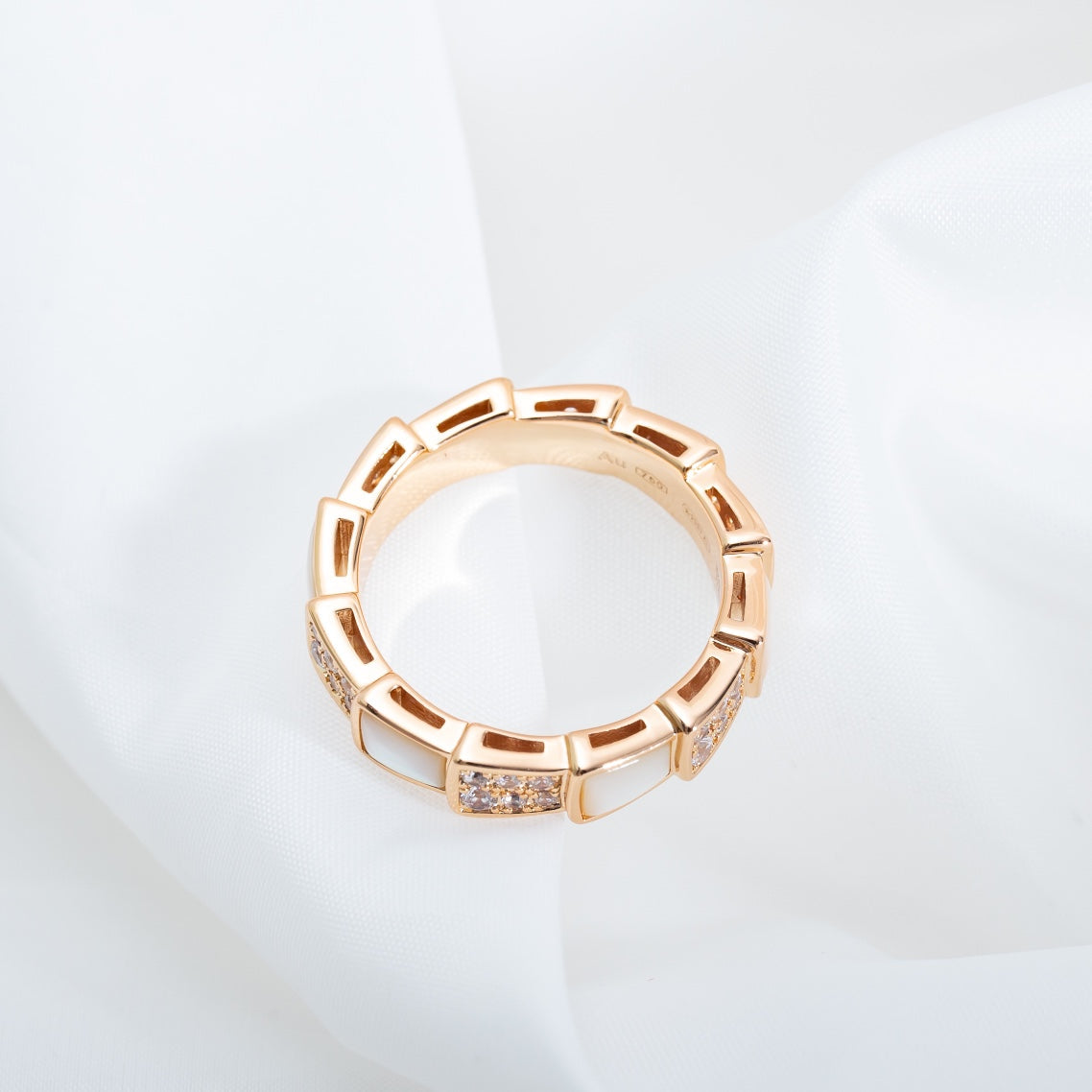 [Olivia Jewelry]SERPENTI RING PINK GOLD MOP DIAMOND PAVED 4MM