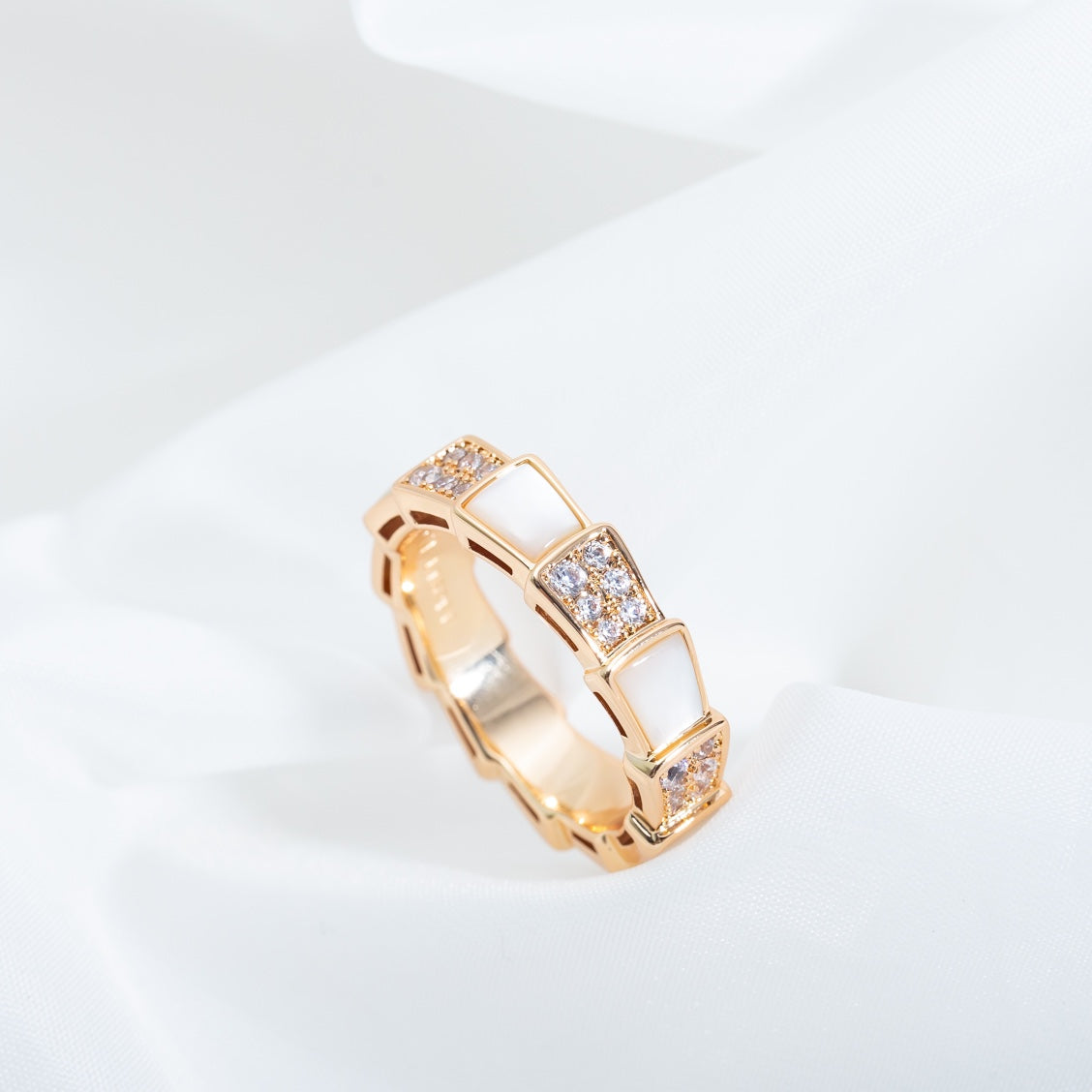 [Olivia Jewelry]SERPENTI RING PINK GOLD MOP DIAMOND PAVED 4MM