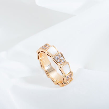 [Olivia Jewelry]SERPENTI RING PINK GOLD MOP DIAMOND PAVED 4MM