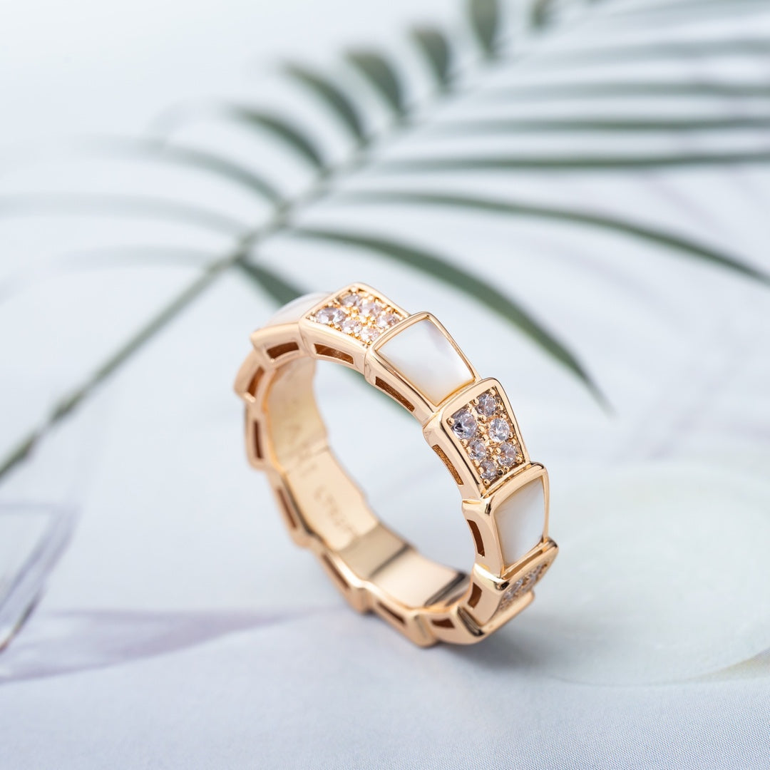 [Olivia Jewelry]SERPENTI RING PINK GOLD MOP DIAMOND PAVED 4MM