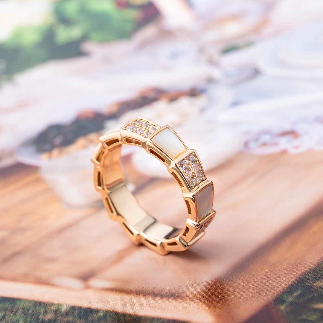 [Olivia Jewelry]SERPENTI RING PINK GOLD MOP DIAMOND PAVED 4MM