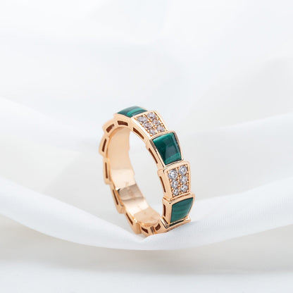[OLIVIA]SERPENTI RING PINK GOLD MALACHITE DIAMOND PAVED 4MM
