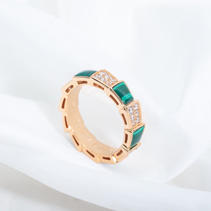 [OLIVIA]SERPENTI RING PINK GOLD MALACHITE DIAMOND PAVED 4MM