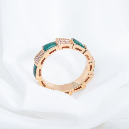 [OLIVIA]SERPENTI RING PINK GOLD MALACHITE DIAMOND PAVED 4MM