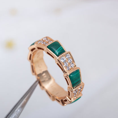[OLIVIA]SERPENTI RING PINK GOLD MALACHITE DIAMOND PAVED 4MM