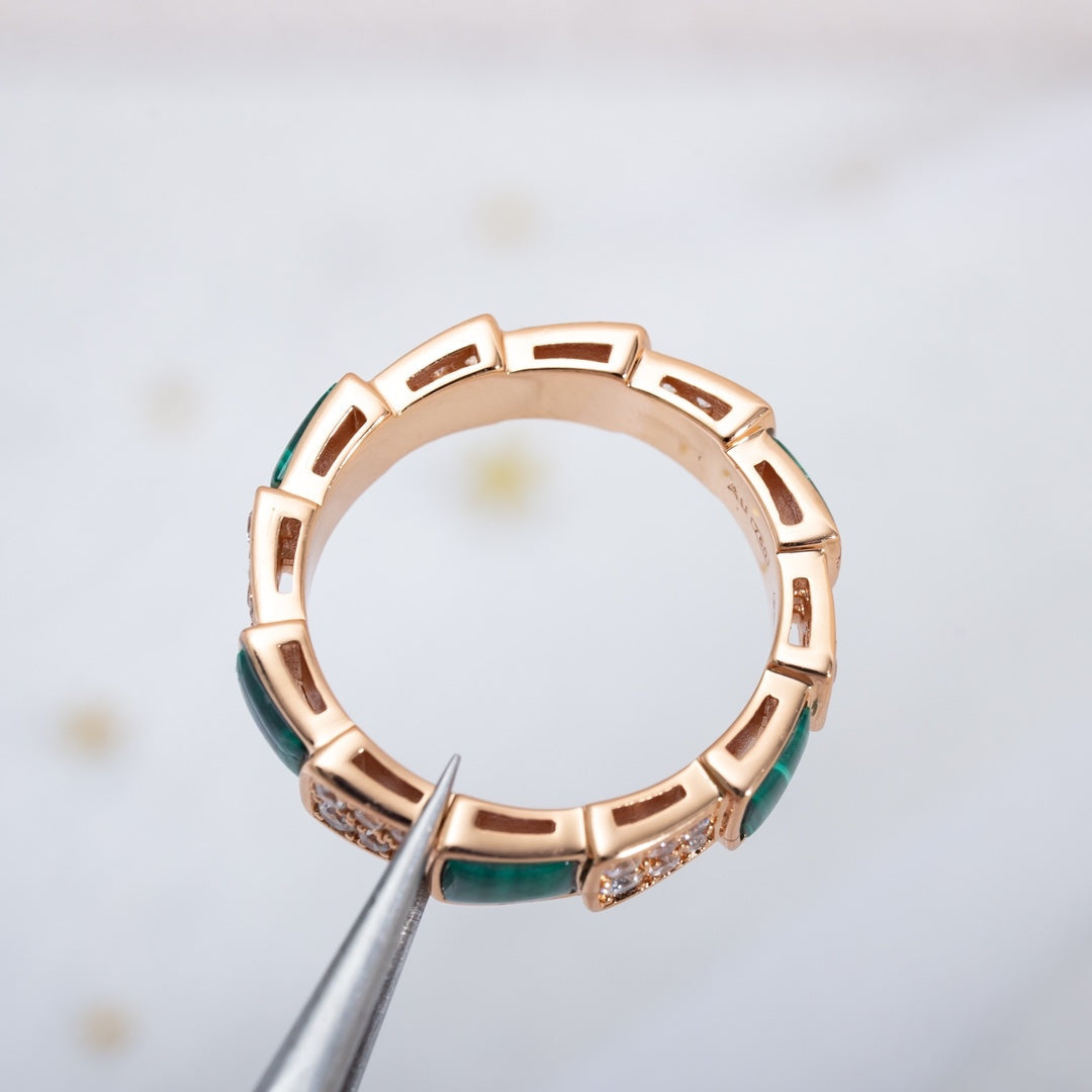 [OLIVIA]SERPENTI RING PINK GOLD MALACHITE DIAMOND PAVED 4MM