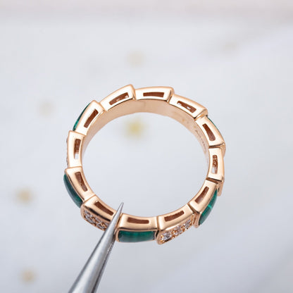 [OLIVIA]SERPENTI RING PINK GOLD MALACHITE DIAMOND PAVED 4MM