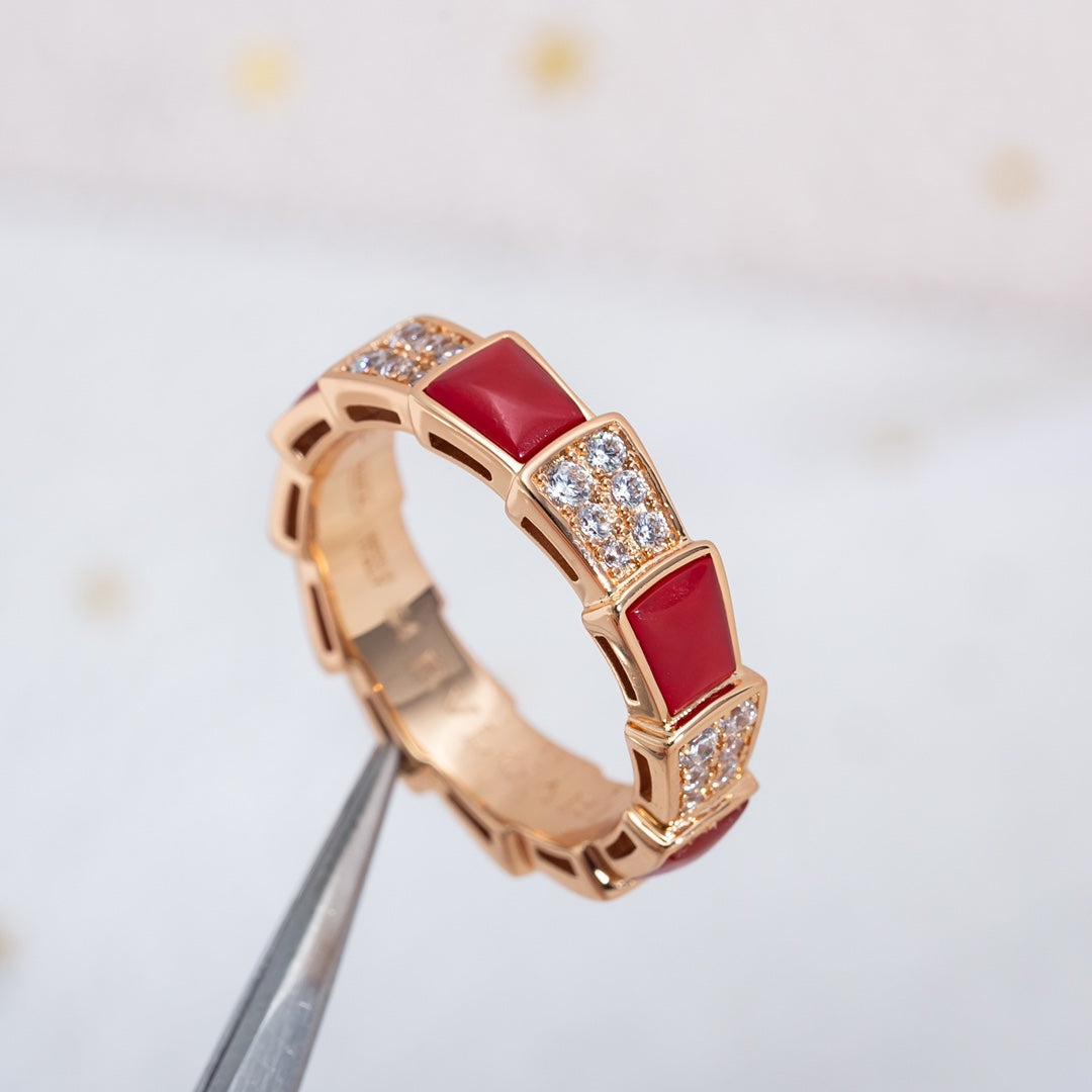 [OLIVIA]SERPENTI RING PINK GOLD CARNELIAN DIAMOND PAVED 4MM