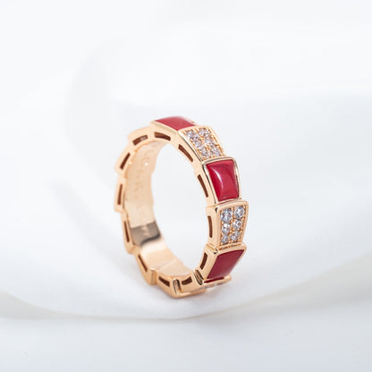 [OLIVIA]SERPENTI RING PINK GOLD CARNELIAN DIAMOND PAVED 4MM