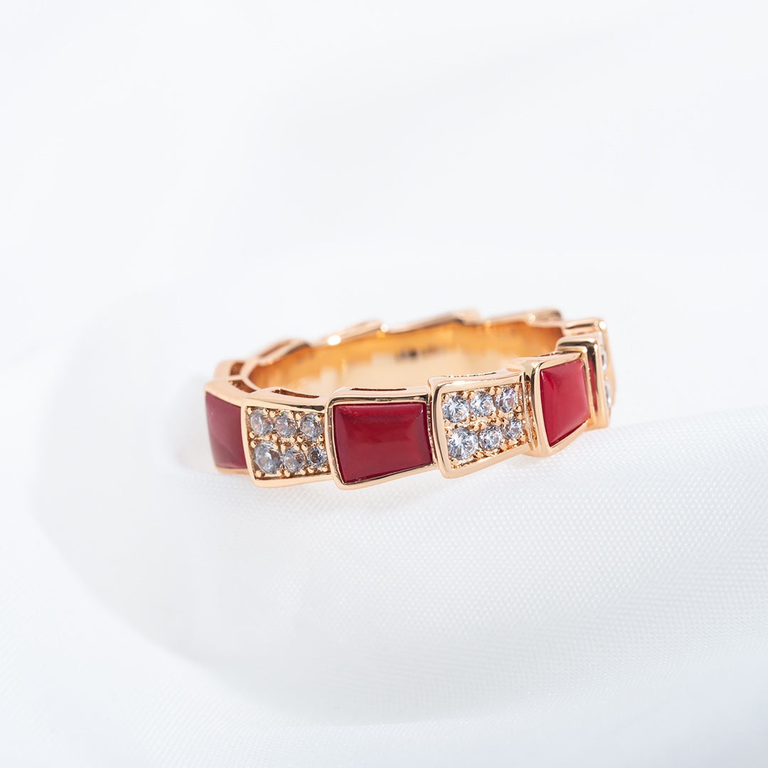 [OLIVIA]SERPENTI RING PINK GOLD CARNELIAN DIAMOND PAVED 4MM