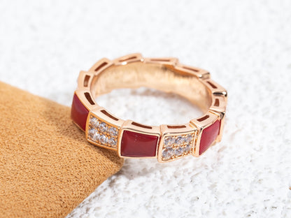 [OLIVIA]SERPENTI RING PINK GOLD CARNELIAN DIAMOND PAVED 4MM