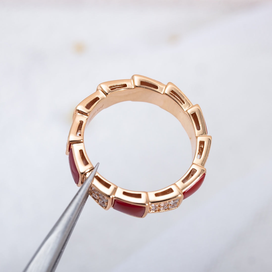[OLIVIA]SERPENTI RING PINK GOLD CARNELIAN DIAMOND PAVED 4MM