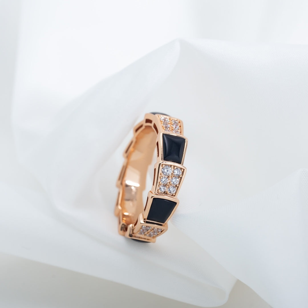 [Olivia Jewelry]SERPENTI RING PINK GOLD BLACK MOP DIAMOND PAVED 4MM