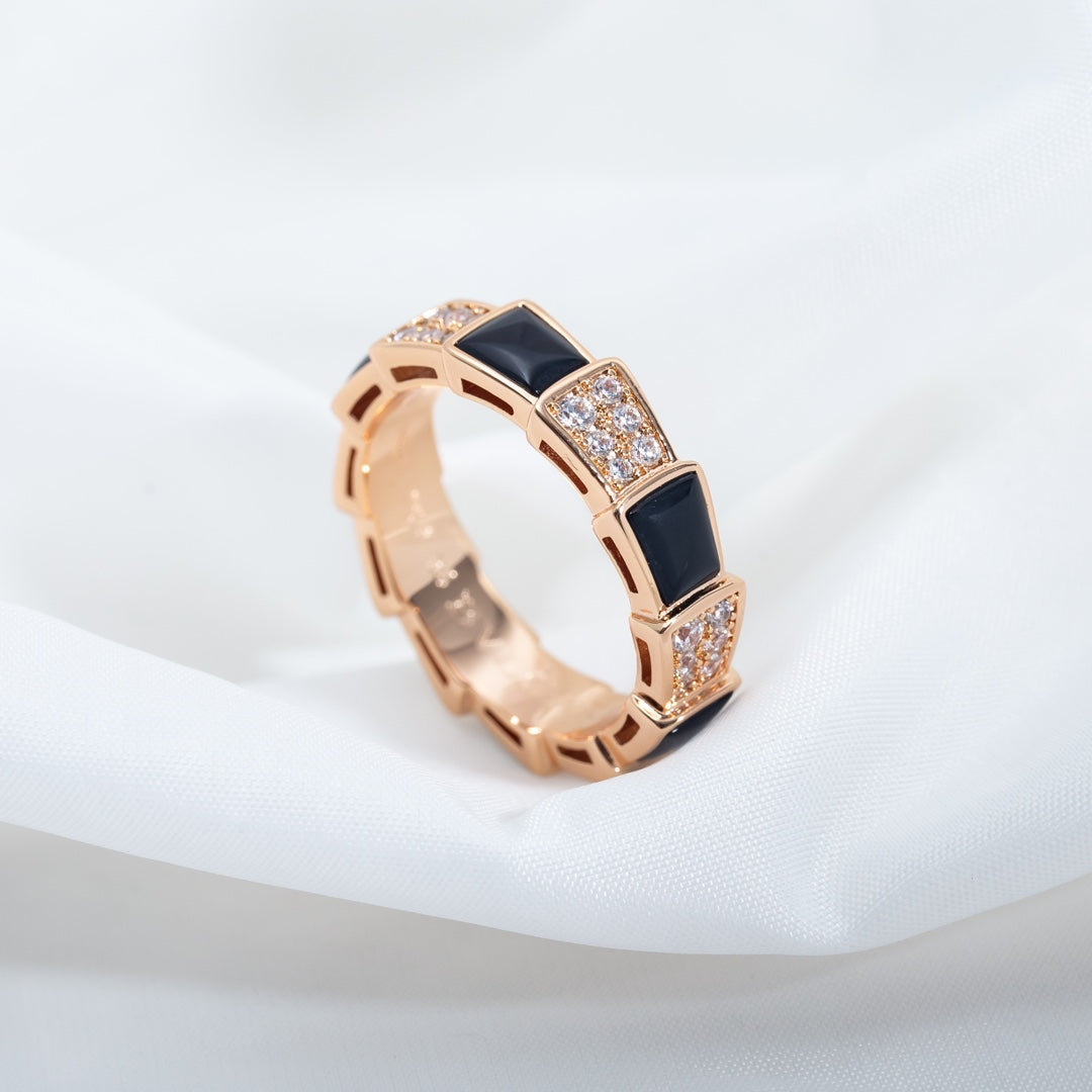 [Olivia Jewelry]SERPENTI RING PINK GOLD BLACK MOP DIAMOND PAVED 4MM