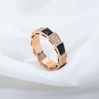 [Olivia Jewelry]SERPENTI RING PINK GOLD BLACK MOP DIAMOND PAVED 4MM