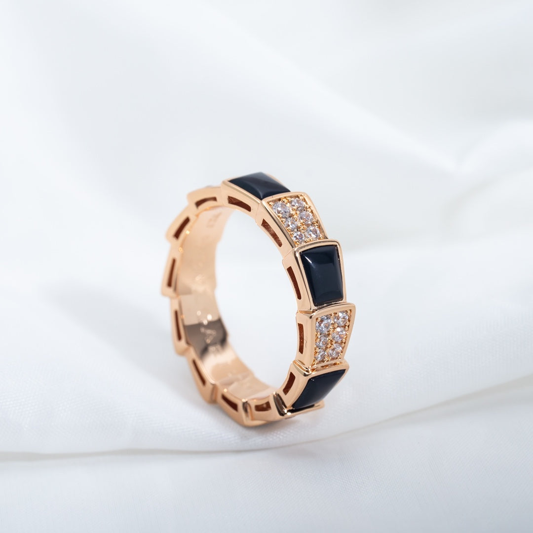 [OLIVIA]SERPENTI RING PINK GOLD BLACK MOP DIAMOND PAVED 4MM