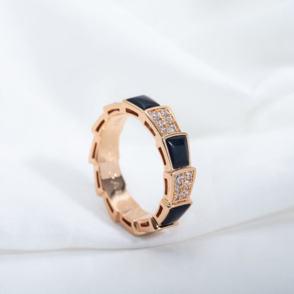 [OLIVIA]SERPENTI RING PINK GOLD BLACK MOP DIAMOND PAVED 4MM