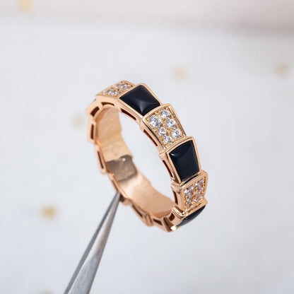[OLIVIA]SERPENTI RING PINK GOLD BLACK MOP DIAMOND PAVED 4MM