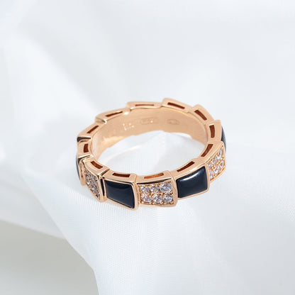 [OLIVIA]SERPENTI RING PINK GOLD BLACK MOP DIAMOND PAVED 4MM