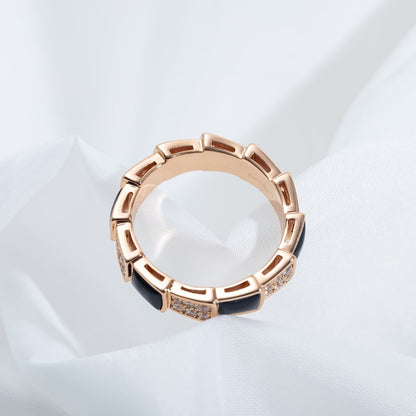 [OLIVIA]SERPENTI RING PINK GOLD BLACK MOP DIAMOND PAVED 4MM