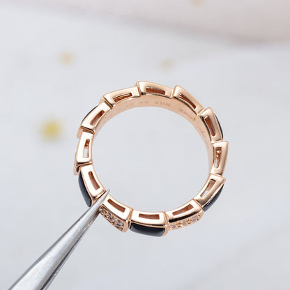 [Olivia Jewelry]SERPENTI RING PINK GOLD BLACK MOP DIAMOND PAVED 4MM