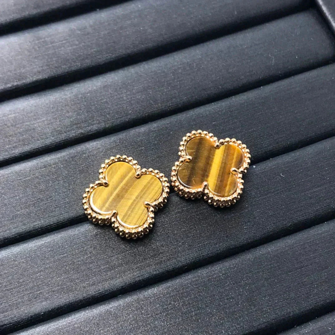 [Olivia Jewelry]CLOVER MEDIUM 1 MOTIFS TIGER EYE EARRINGS