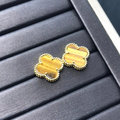 [Olivia Jewelry]CLOVER MEDIUM 1 MOTIFS TIGER EYE EARRINGS