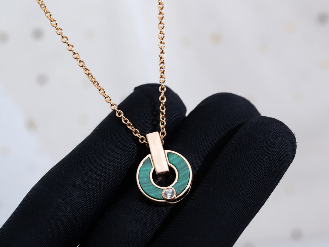 [OLIVIA]GARI NECKLACE PINK GOLD MALACHITE